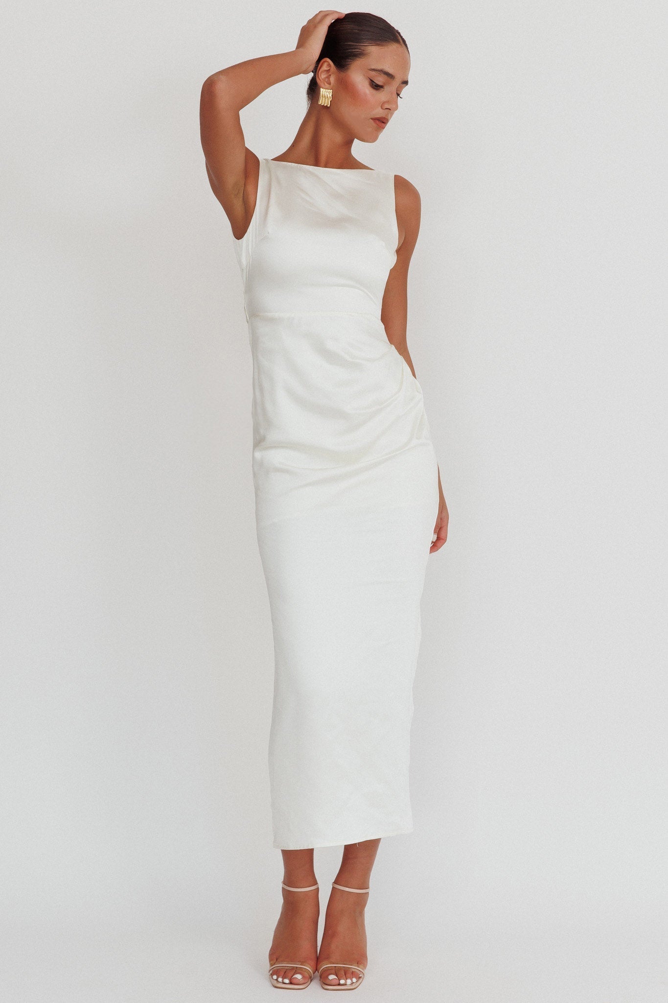 Leila Boat Neck Midi Dress Ivory