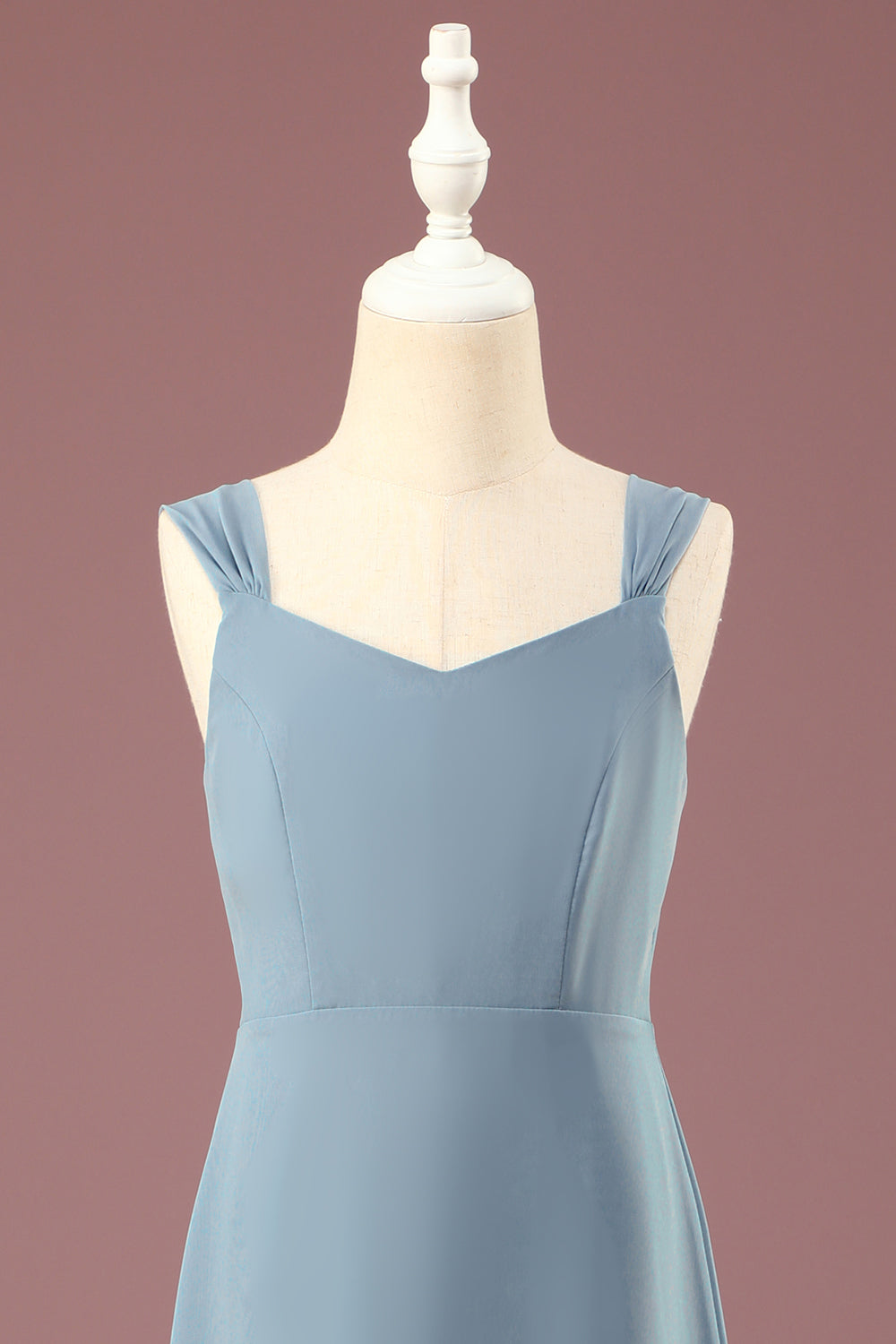 Dusty Blue Chiffon A-line V-neck Junior Bridesmaid Dress