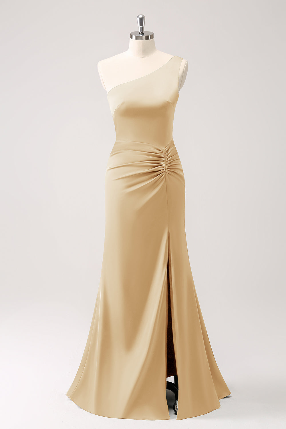 Olive One Shoulder Mermaid Long Bridesmaid Dress with Slit