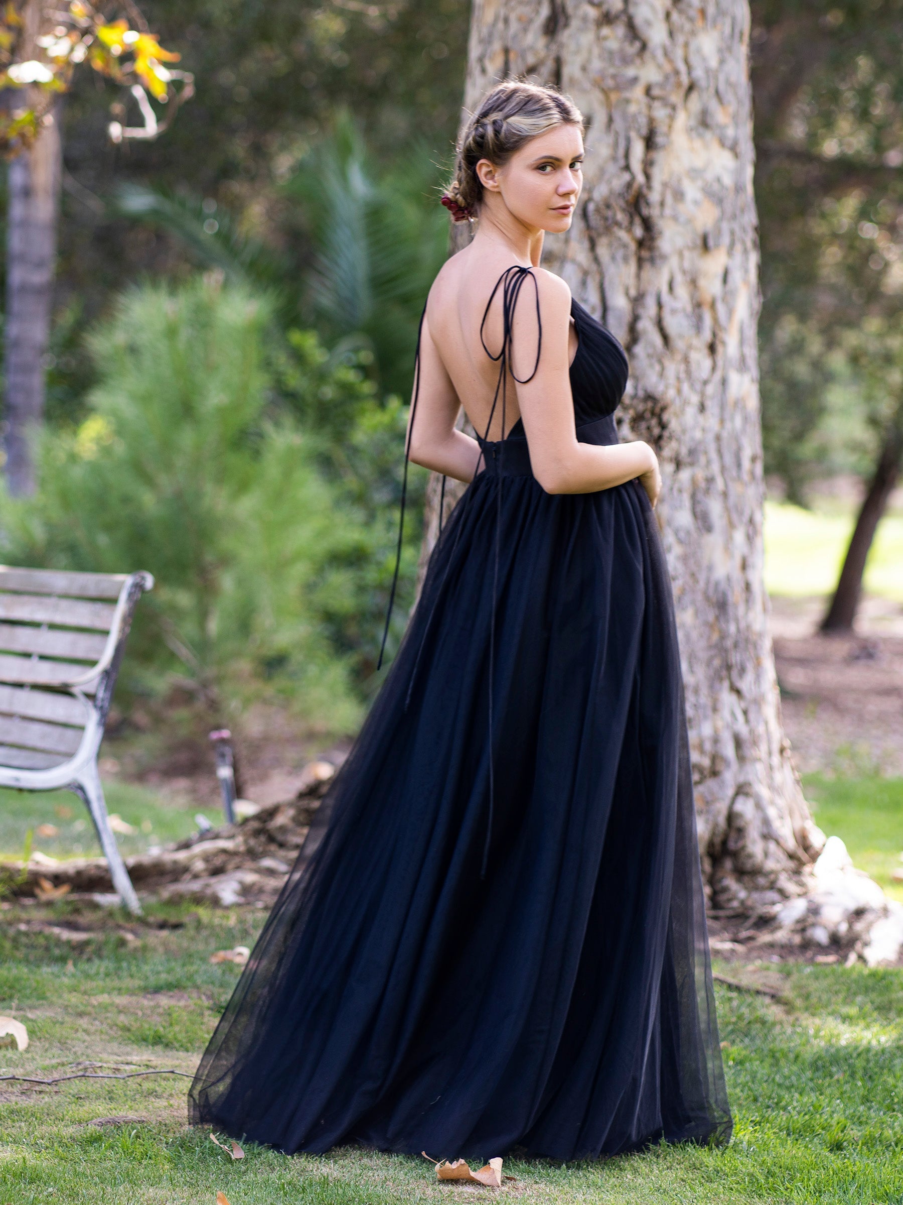 Deep V-neck Tulle Sweep Train Prom Dress