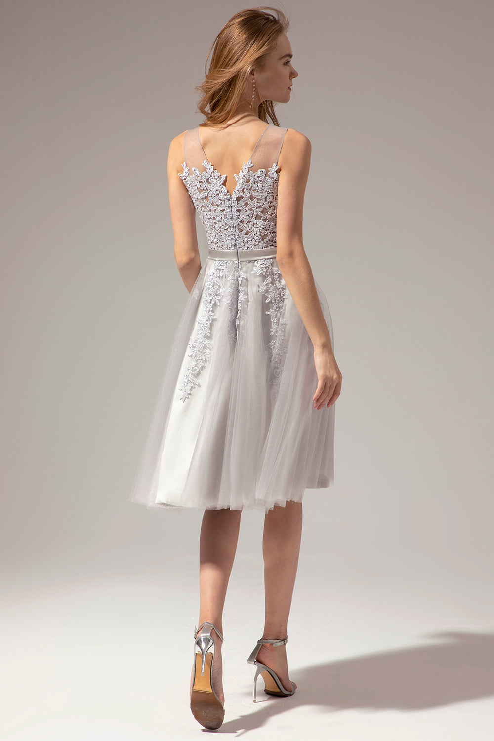 Silver Lace Homecoming Dress Appliques