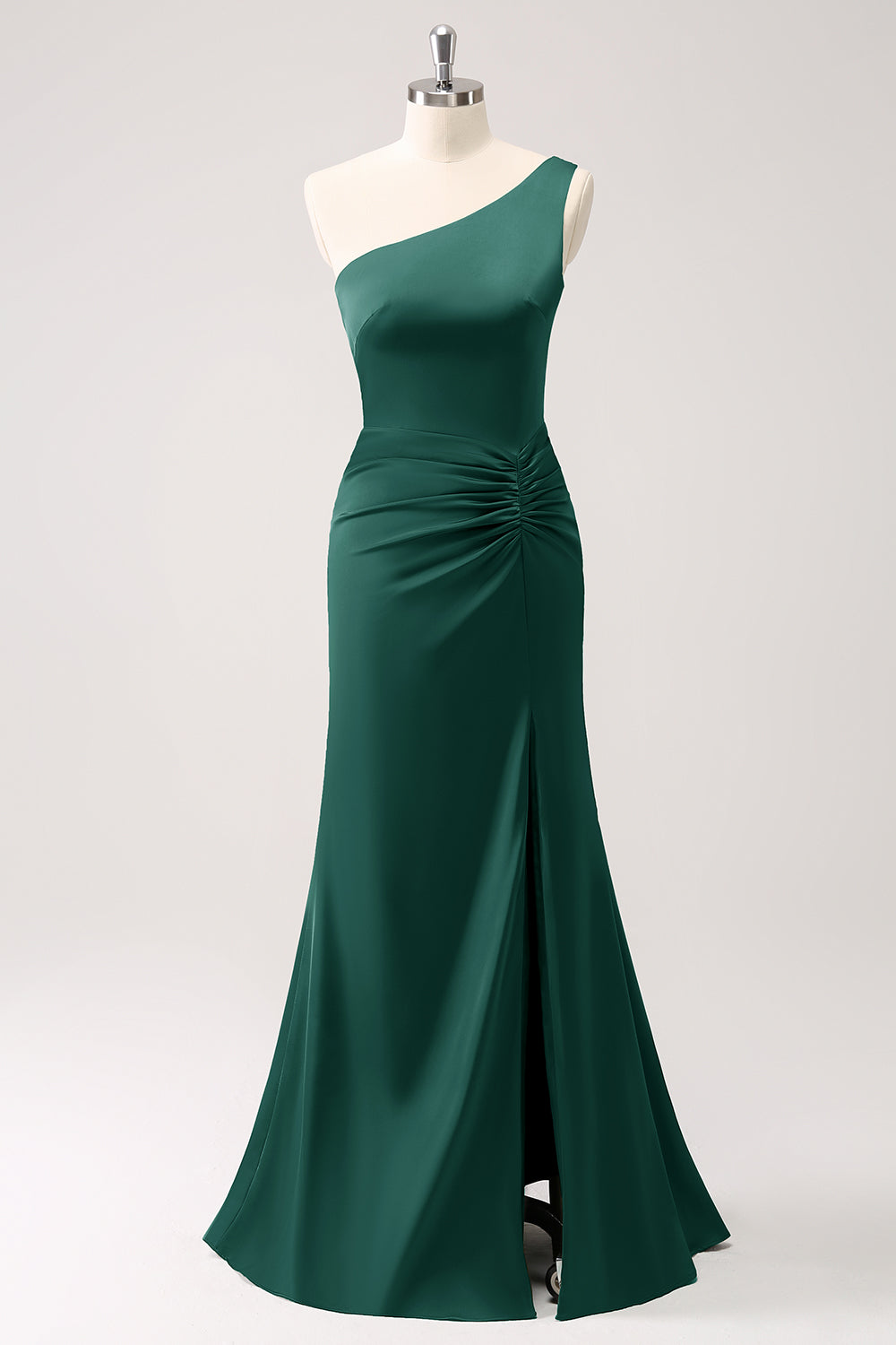 Olive One Shoulder Mermaid Long Bridesmaid Dress with Slit