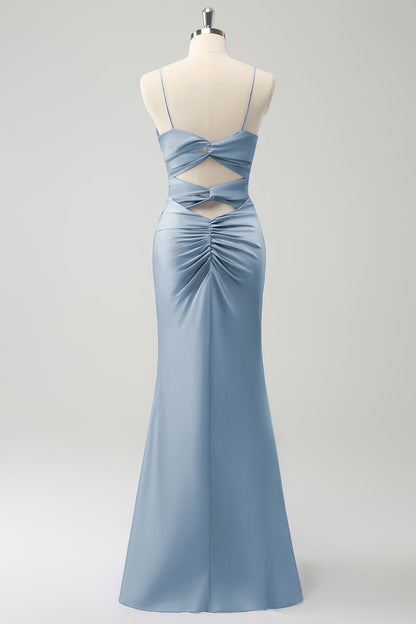 Purple Mermaid Spaghetti Straps Hollow Out Twist Front Bridesmaid Dress