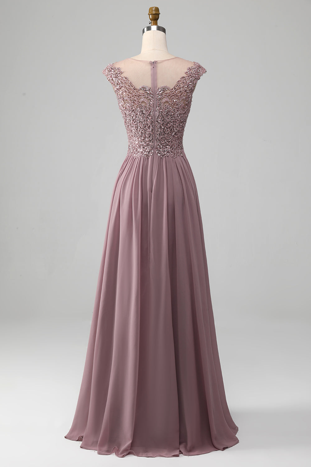 A-Line Beaded Blush Prom Dress