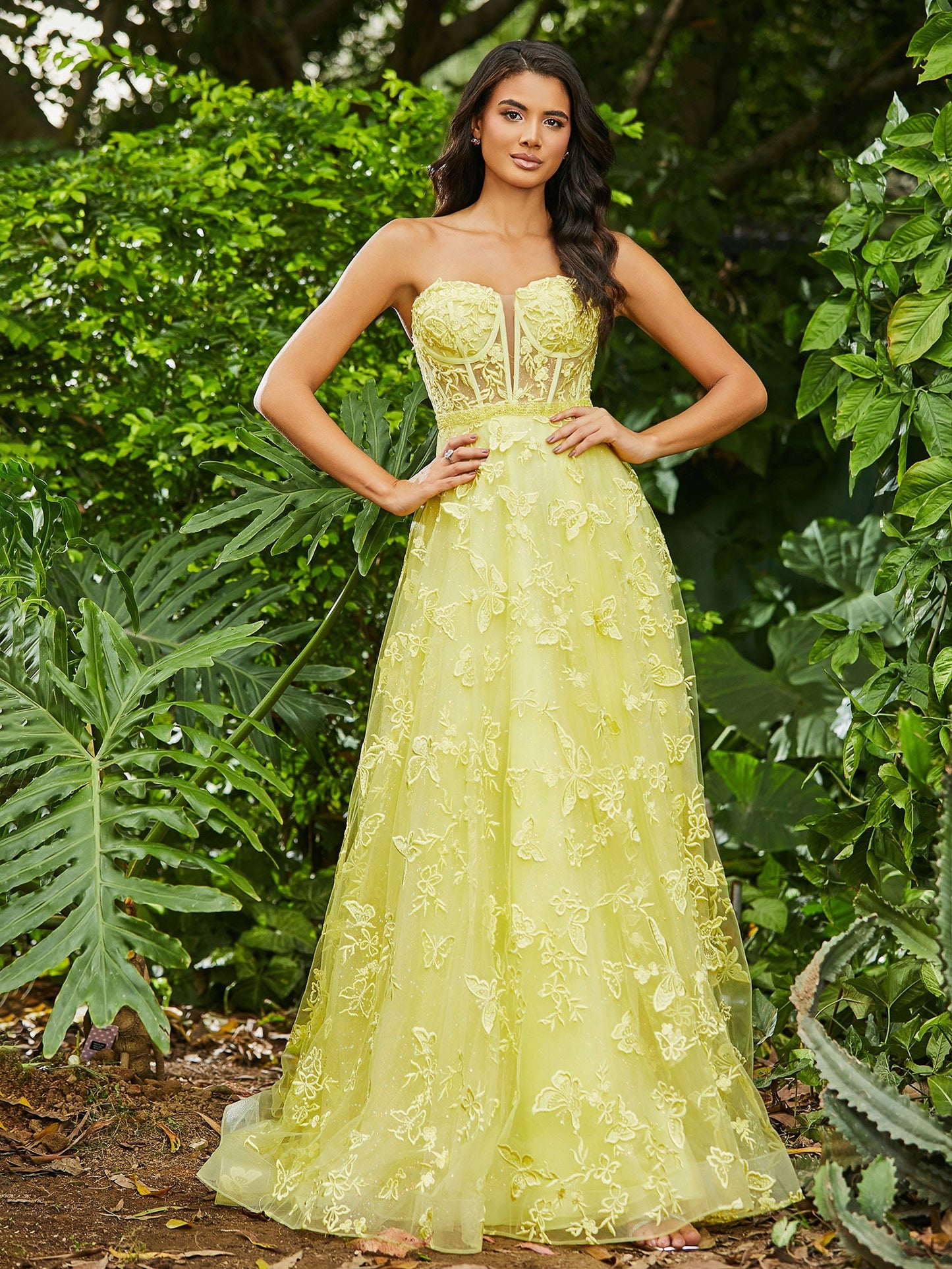 Corset Bodice Sweep/Brush Train A-line Dress Daffodil