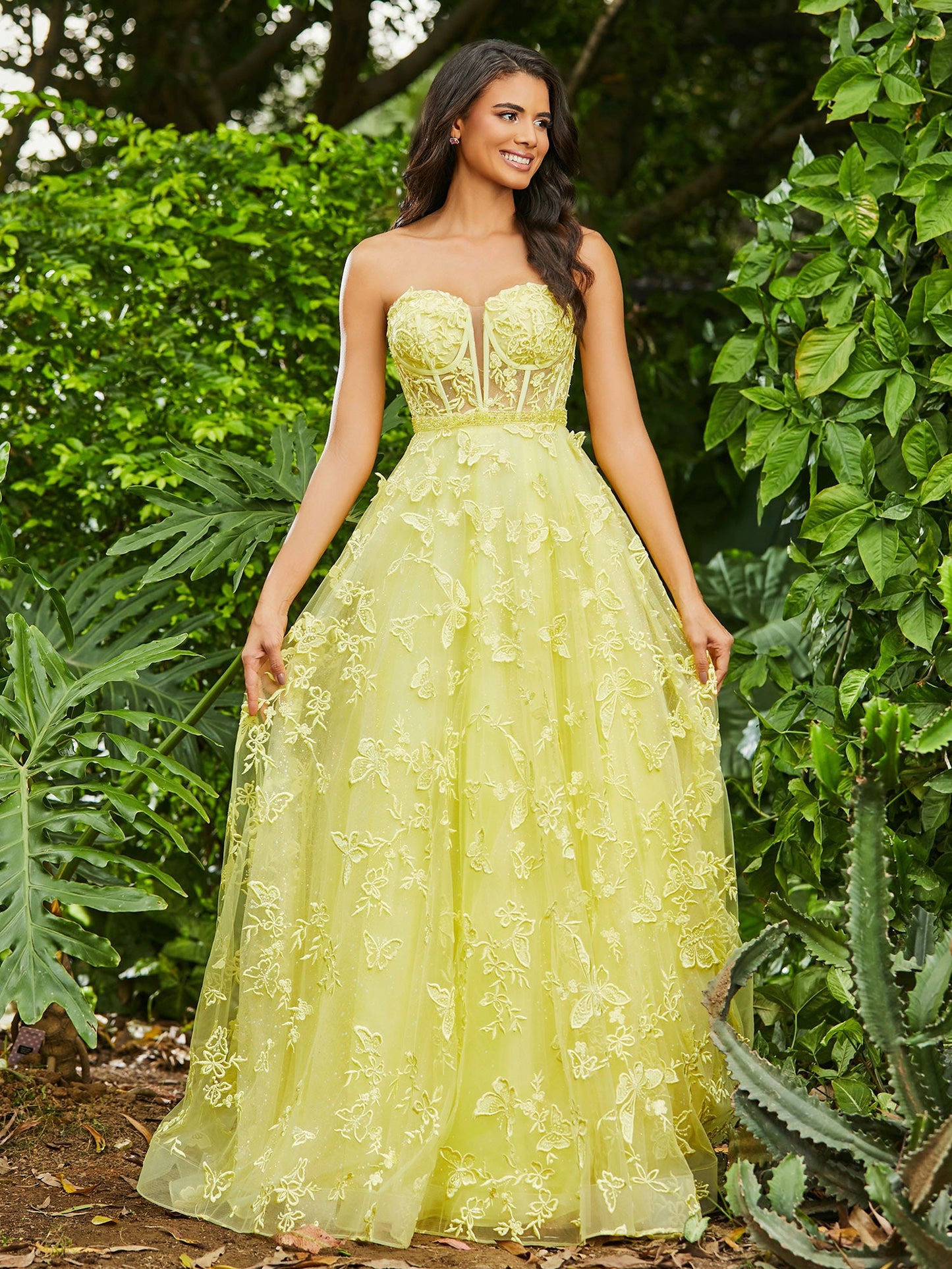 Corset Bodice Sweep/Brush Train A-line Dress Daffodil