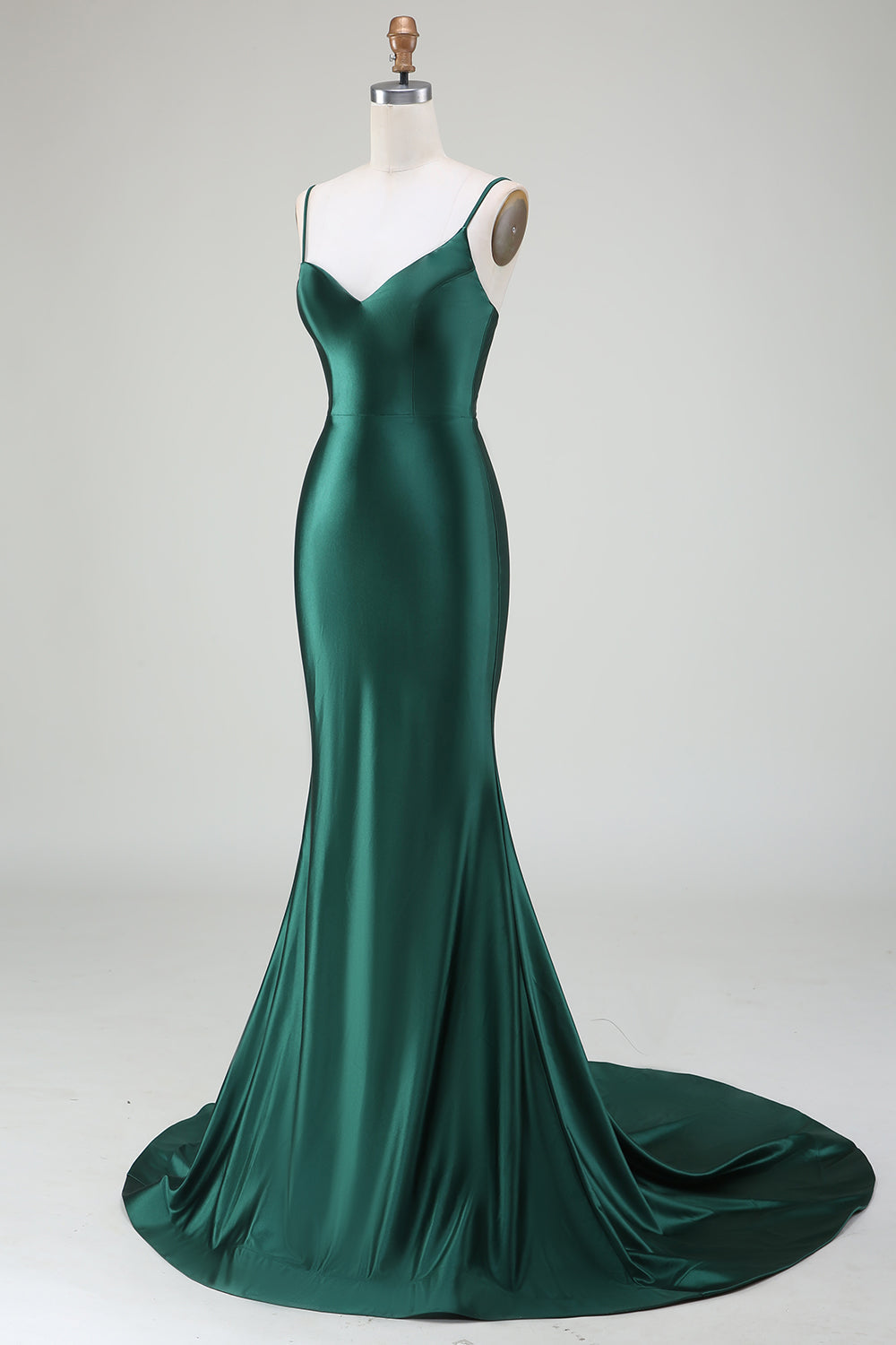 Dark Green Mermaid Spaghetti Straps Sweep Train Prom Dress