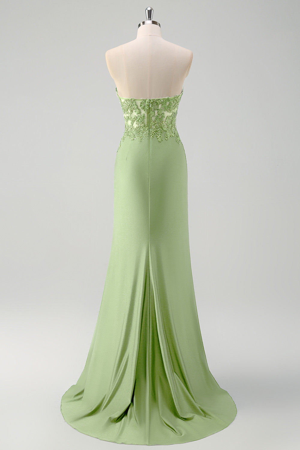 Mermaid Green Strapless Cut Out Corset Long Prom Dress with Slit