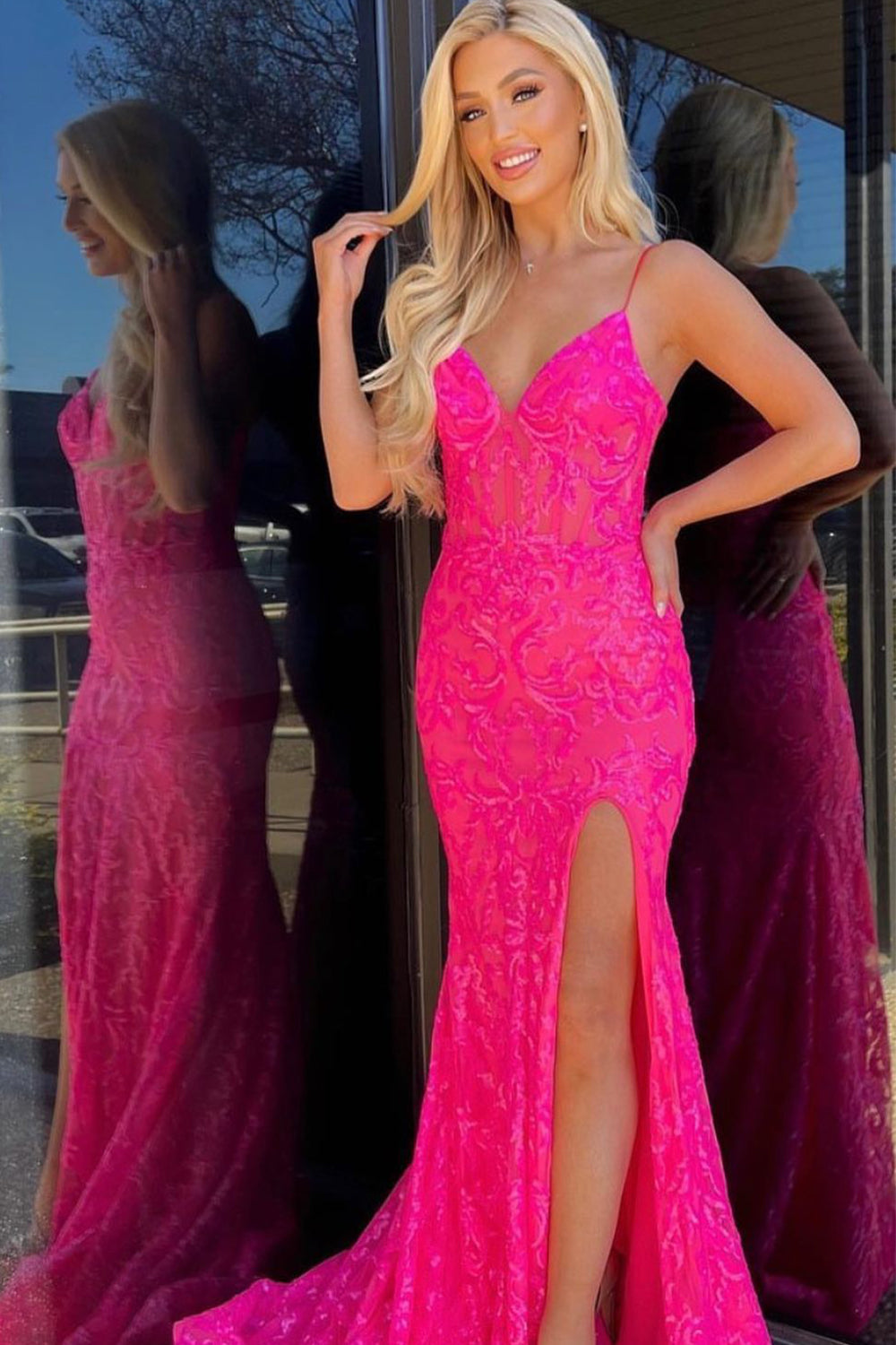 Lakelynn |Mermaid Spaghetti Straps Sequined Lace Prom Dress