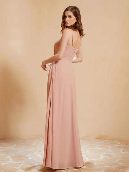 Square Neckline A-line Chiffon Dress With Pocket Dusty Rose