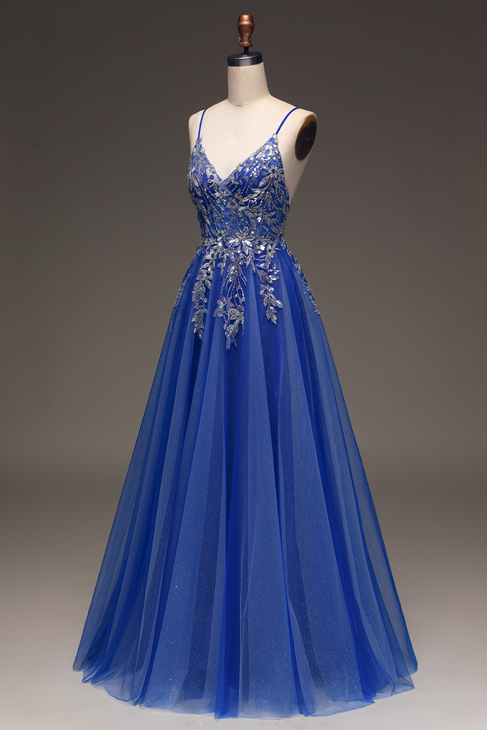 A-Line Sequins Royal Blue Prom Dress with Appliques