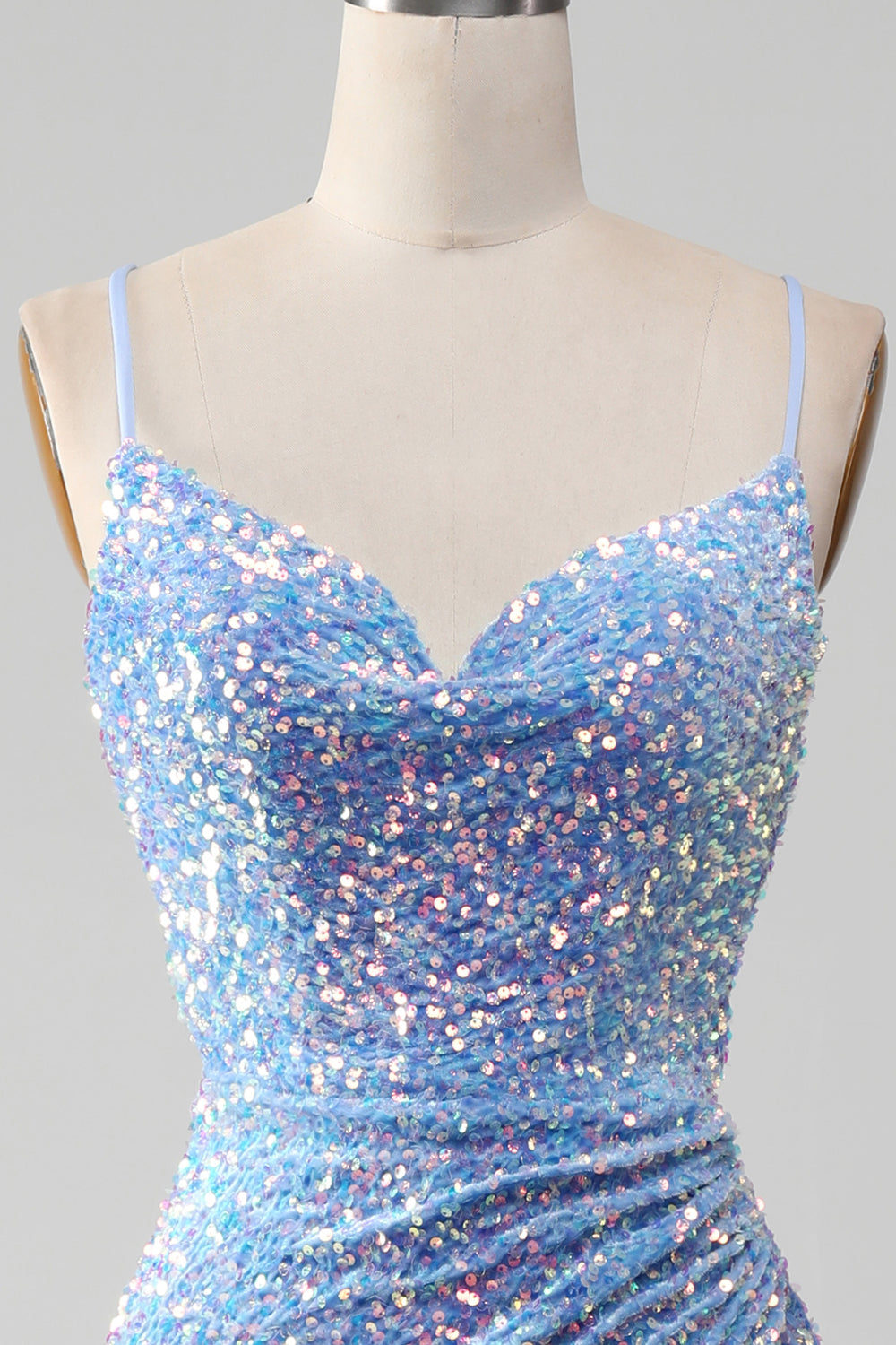 Sparkly Sequins Mermaid Light Blue Prom Dress with Slit