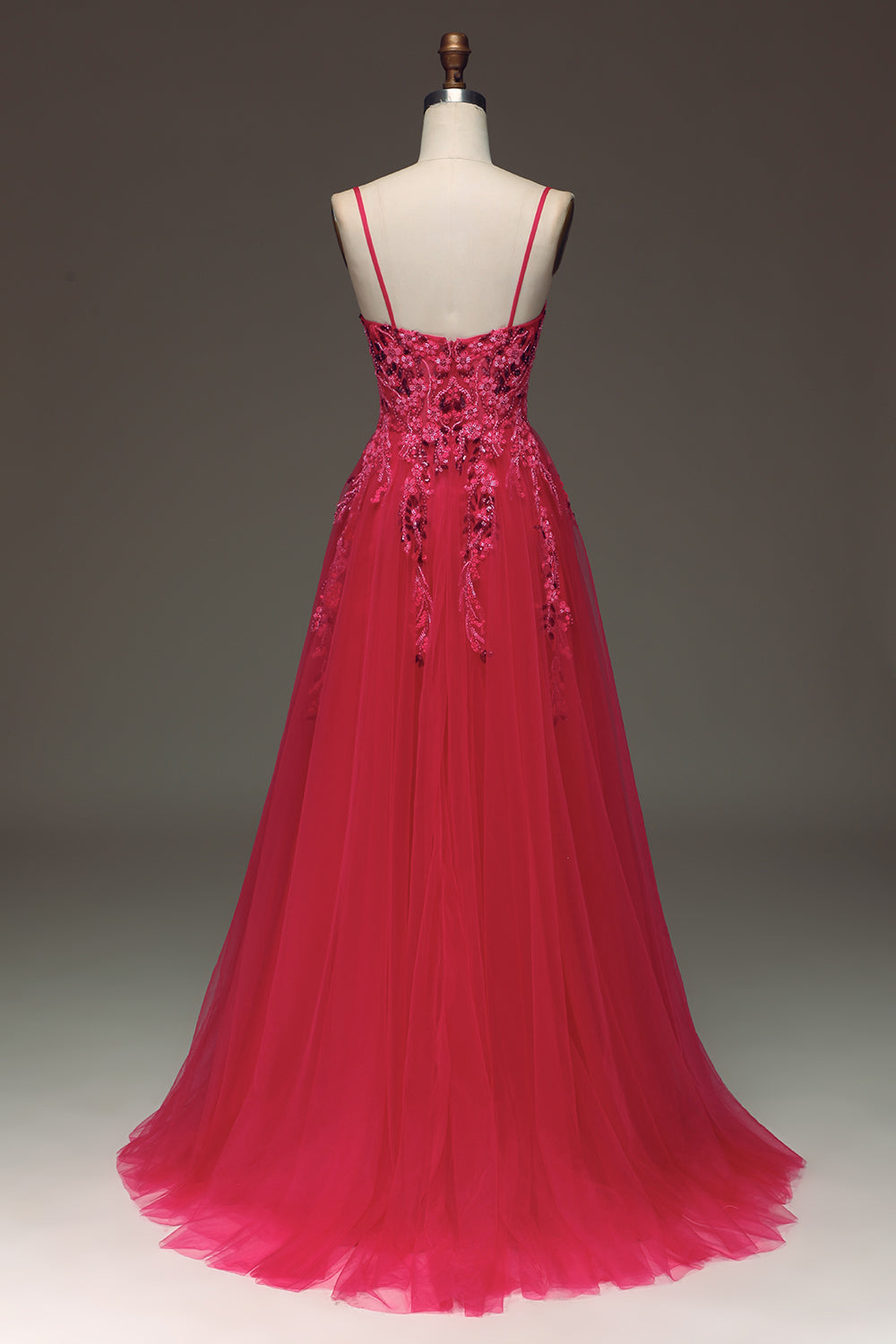 Spaghetti Straps A Line Red Prom Dress with Appliques