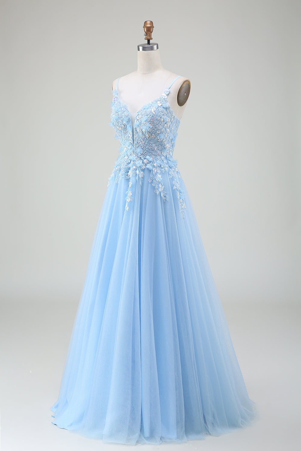 A-Line Light Blue Prom Dress with Appliques