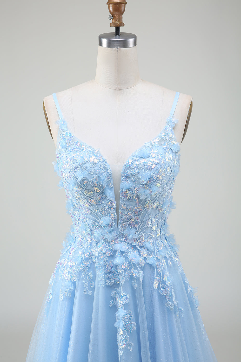 A-Line Light Blue Prom Dress with Appliques