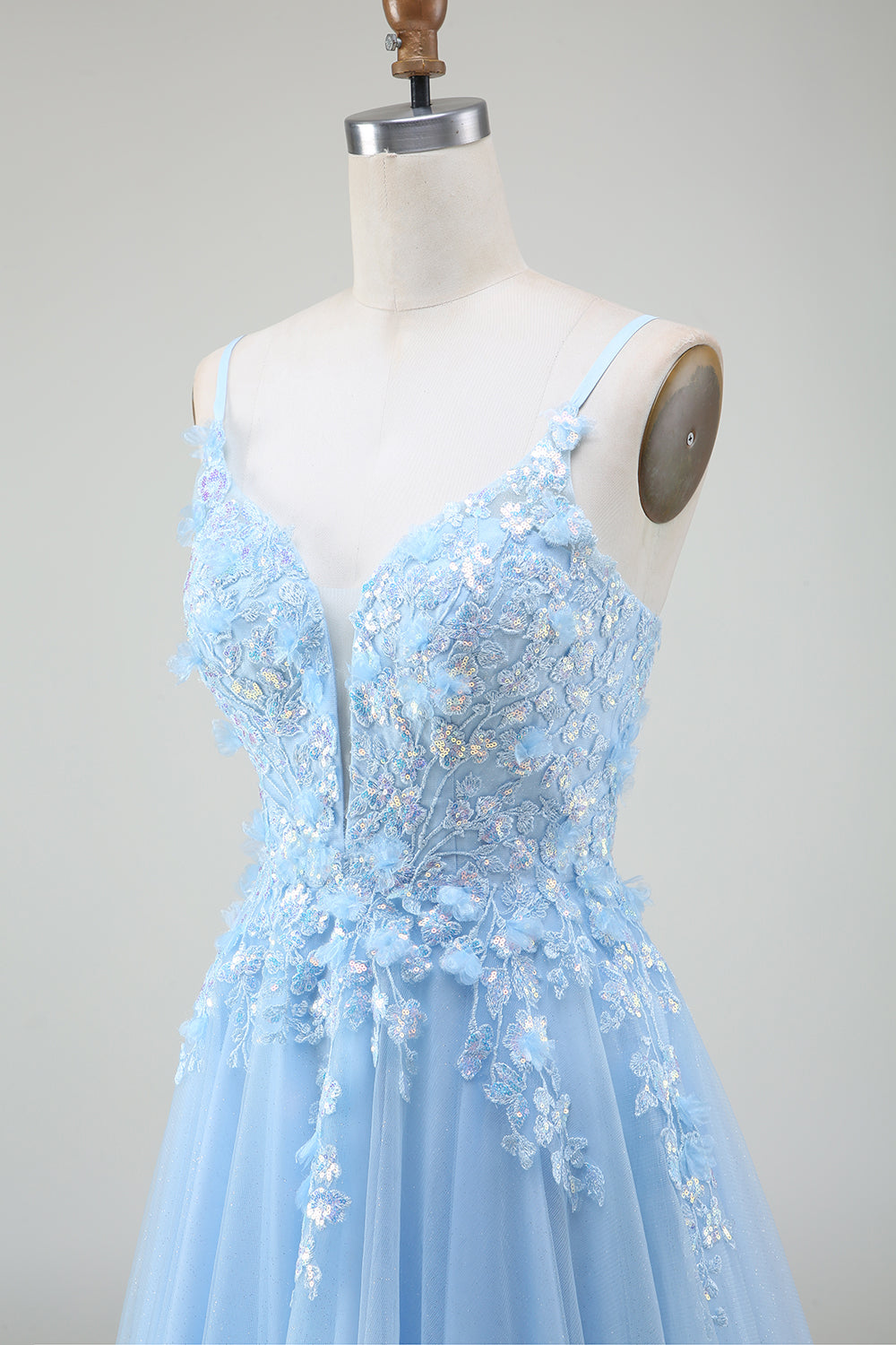 A-Line Light Blue Prom Dress with Appliques