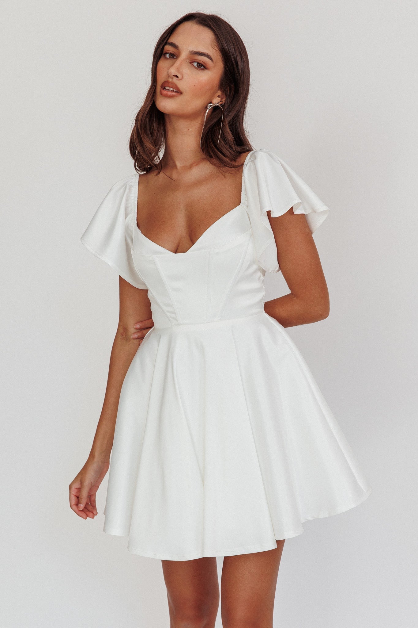 Tamelia Flutter Sleeve Mini Dress White