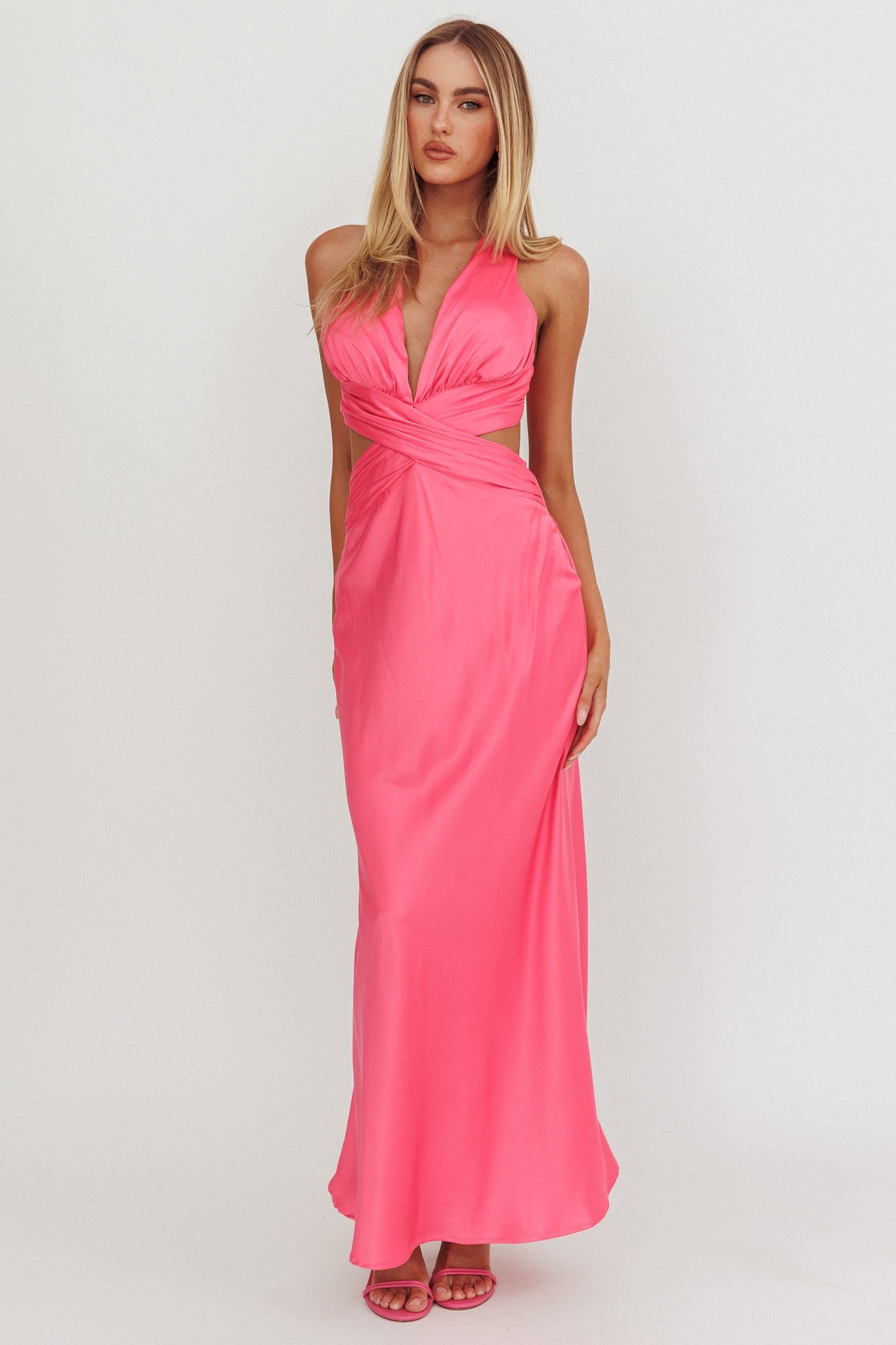 On And On Crossover Cut-Out Maxi Dress Hot Pink