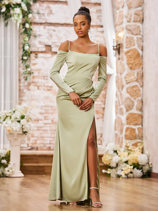 Spaghetti Straps Off Sholder Long Sleeves Dresses Dusty Sage