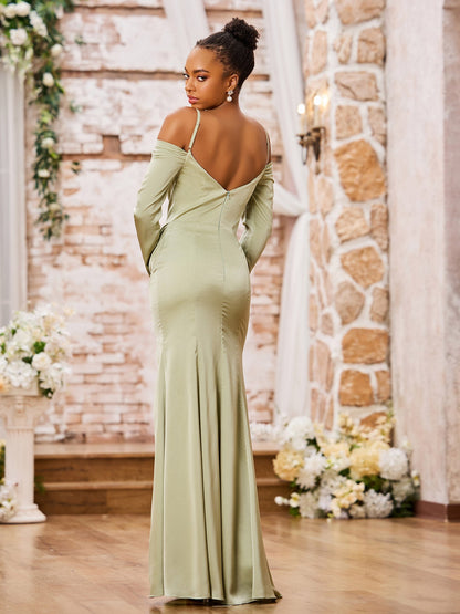 Spaghetti Straps Off Sholder Long Sleeves Dresses Dusty Sage