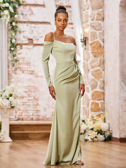 Spaghetti Straps Off Sholder Long Sleeves Dresses Dusty Sage