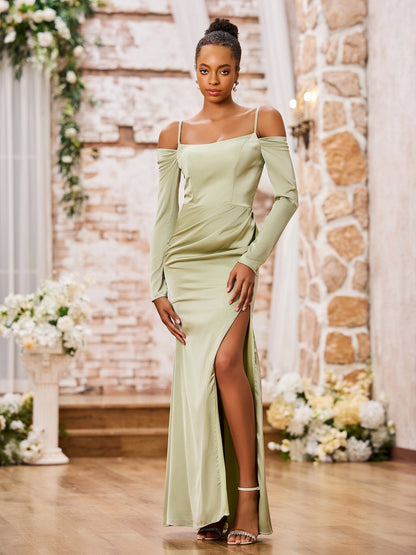Spaghetti Straps Off Sholder Long Sleeves Dresses Dusty Sage
