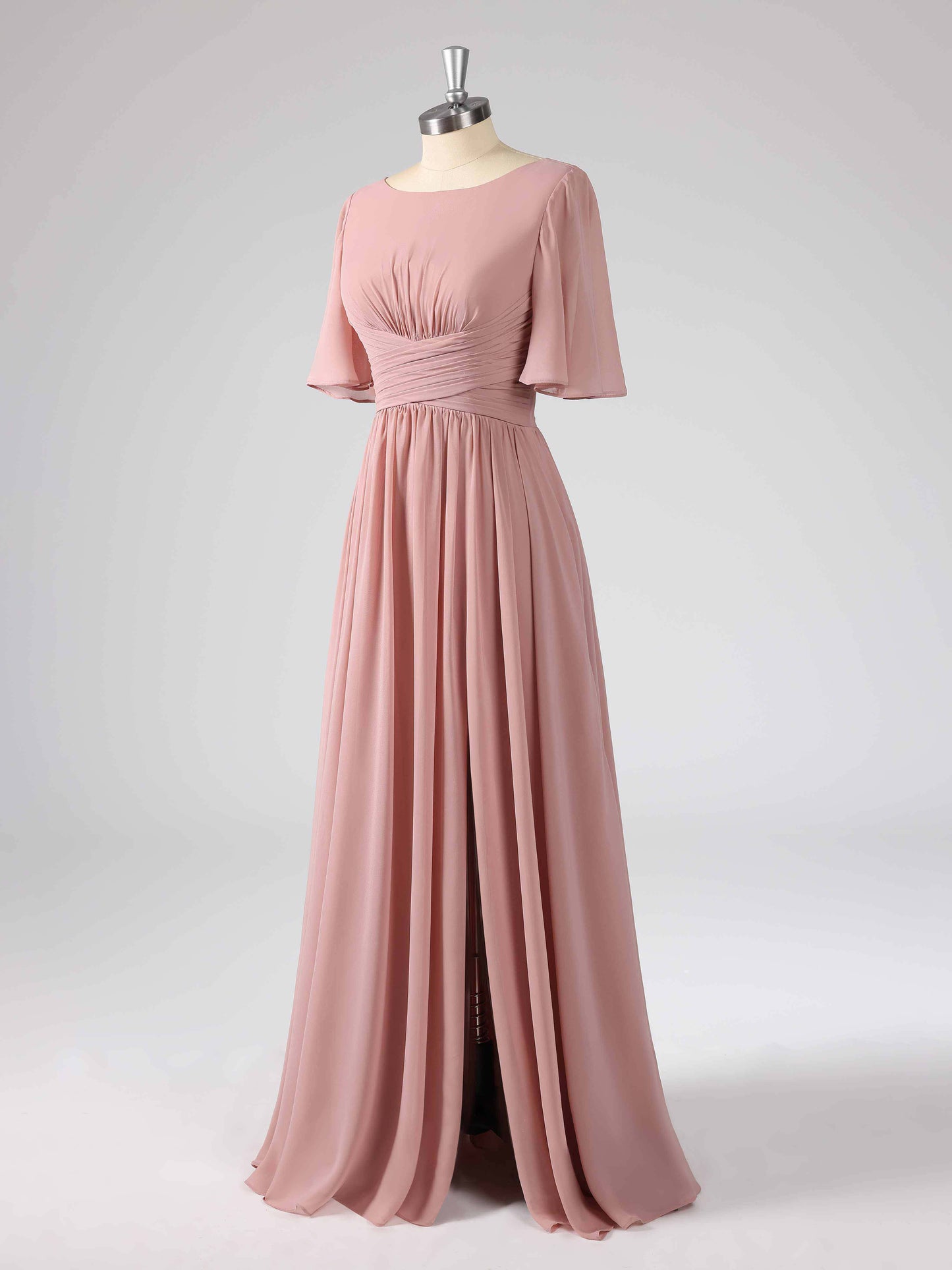 Layla Modest A-line Boat Neck Bridesmaid Dresses with Slit
