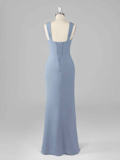 Livana Simple Square Neck Sheath Bridesmaid Dresses with Slit