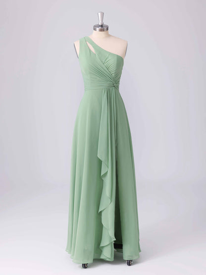 Lunara A-line One Shoulder Ruffles Chiffon Bridesmaid Dresses