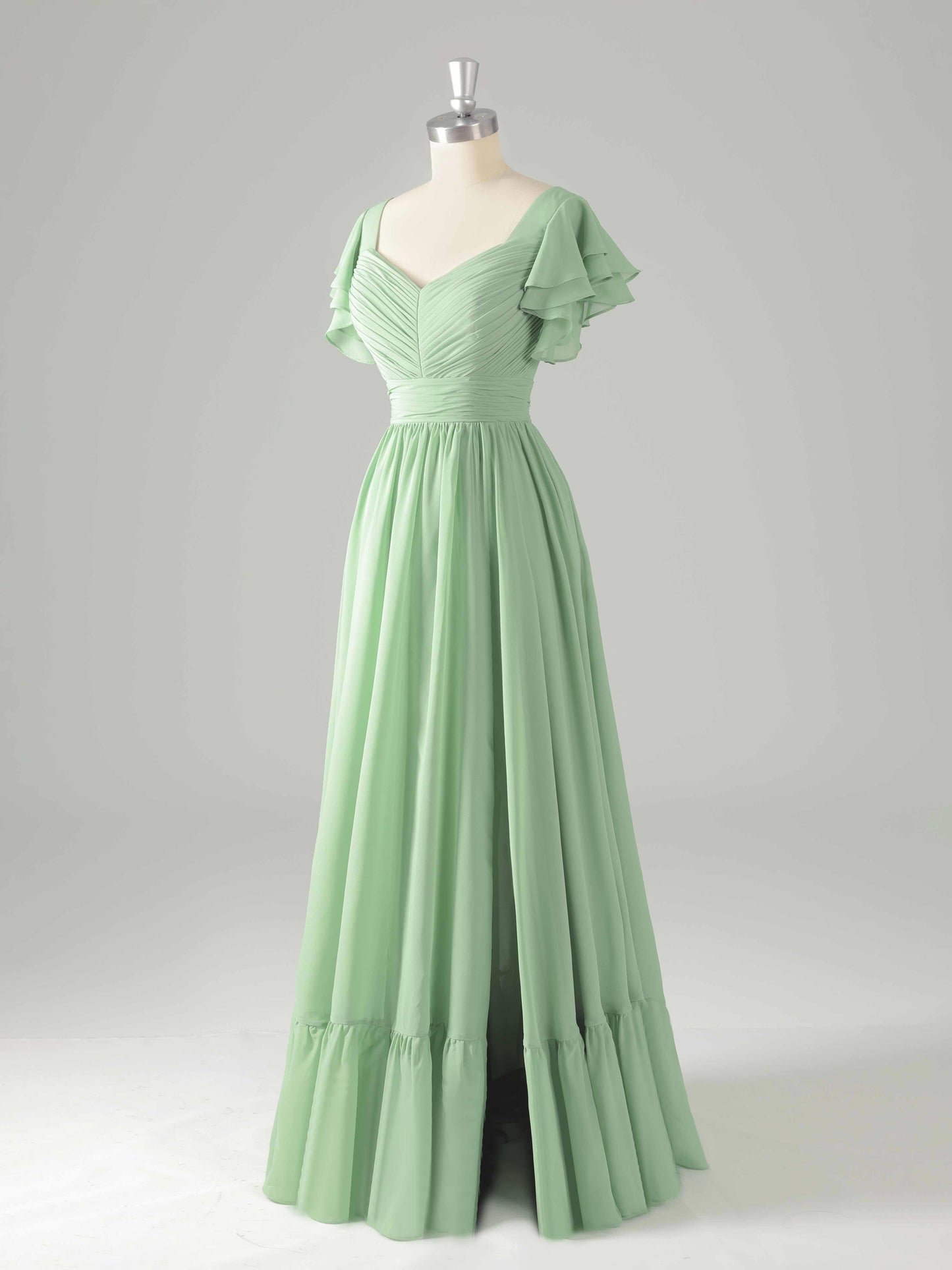 Lyssia Stylish V-Neck Flutter Sleeves Tiered Bridesmaid Dresses