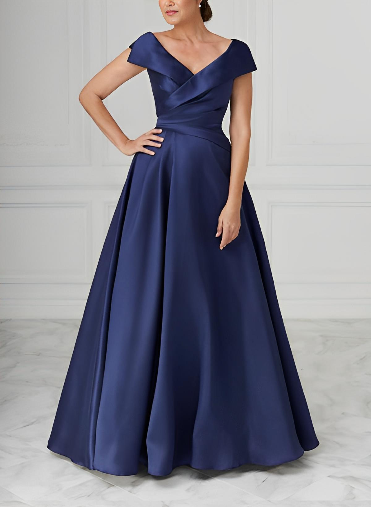 A-Line/Princess V-Neck Satin Mother of the Bride Dresses with Ruched