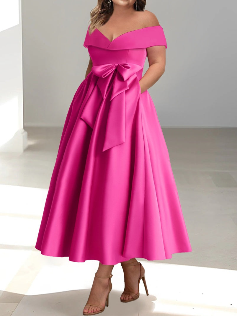 A-Line/Princess Off-the-Shoulder Sleeveless Ankle-Length Mother of the Bride Dresses with Pockets