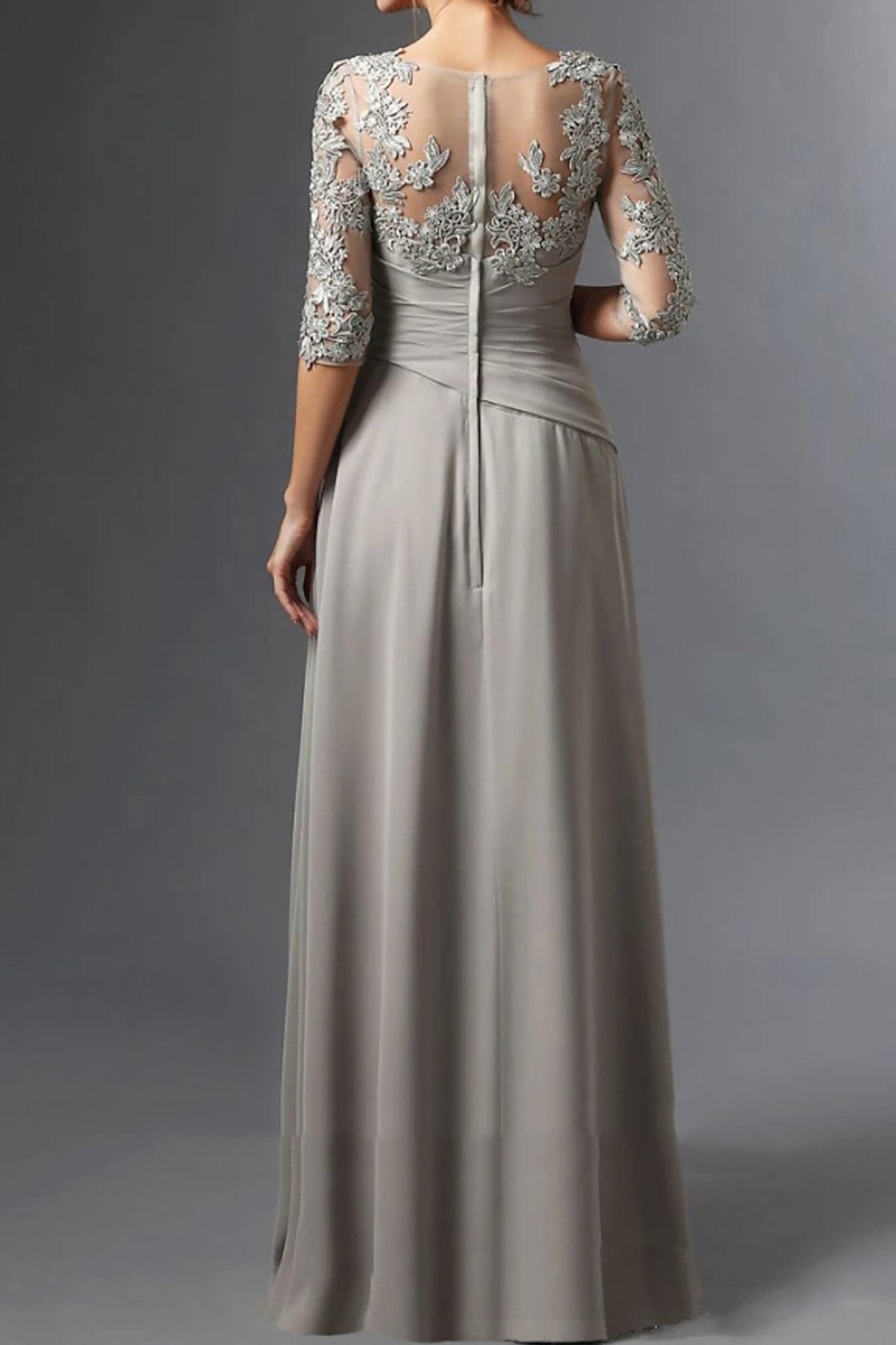 A-Line/Princess Square Neck Half Sleeves Floor-Length Mother of the Bride Dresses With Ruching