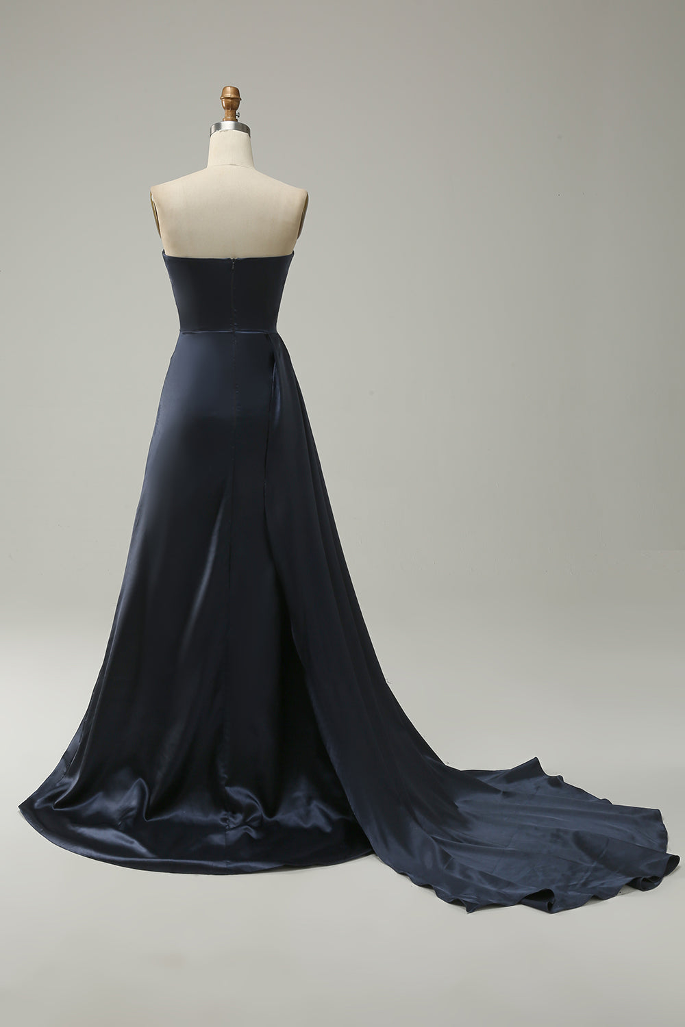 Navy Strapless Sweetheart Long Prom Dress with Split