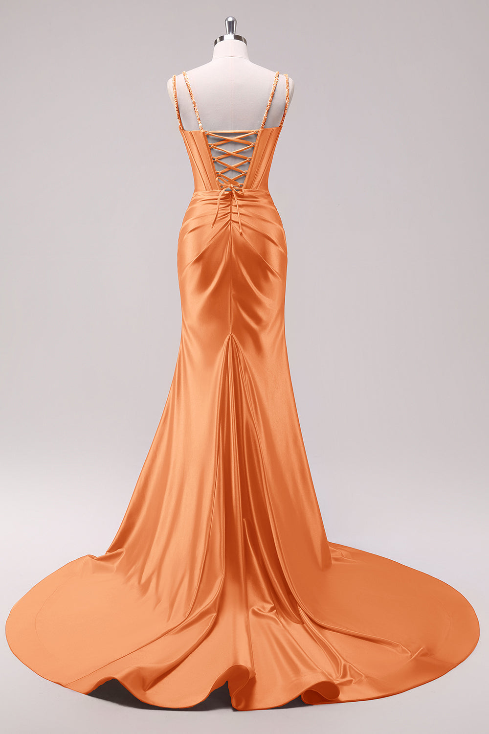 Orange Corset Sequined Long Prom Dress with Slit