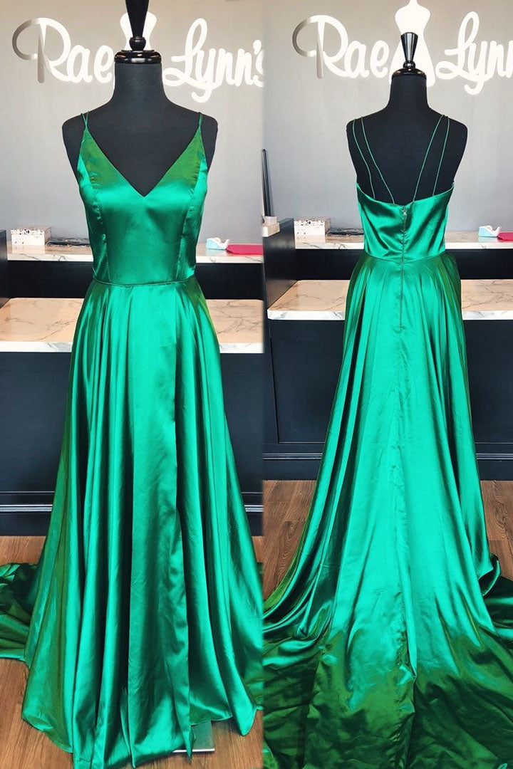 Simple Satin Spaghetti Straps Neckline A-line Prom Dress