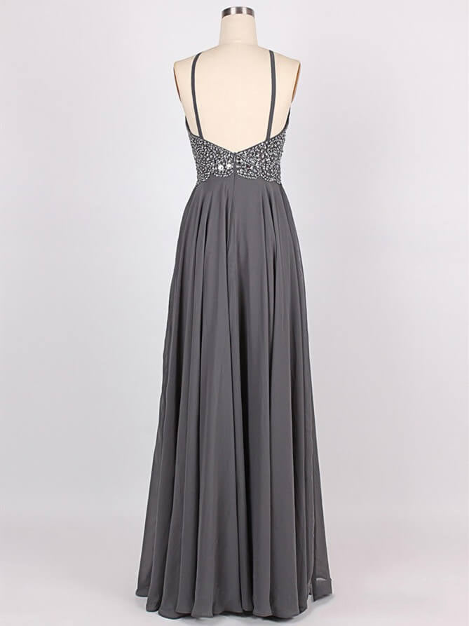 Sparkly Chiffon Jewel Neckline A-line Prom Dresses With Beadings PD240