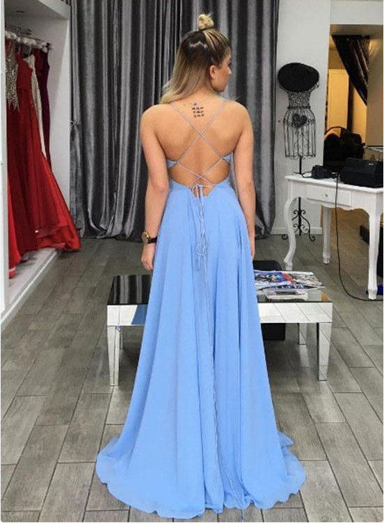 Brilliant Chiffon Spaghetti Straps Neckline A-line Prom Dresses PD247