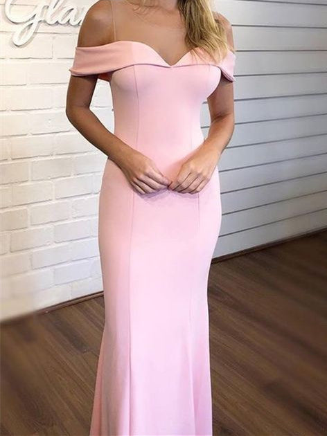 Unique Satin Evening Gowns Sheath/Column Pink Prom Dresses