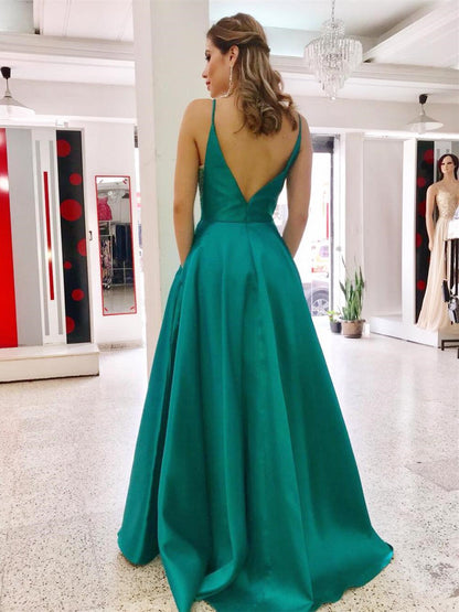Gorgeous Satin A-line prom Dresses Spaghetti Straps Gowns