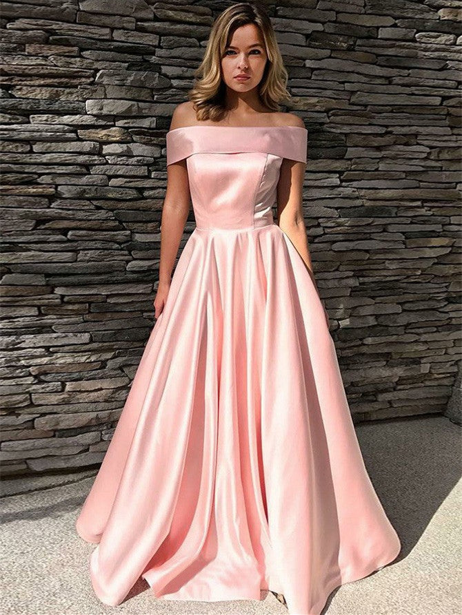 Glamorous Off-the-shoulder Prom Dresses A-line Satin Evening Gowns