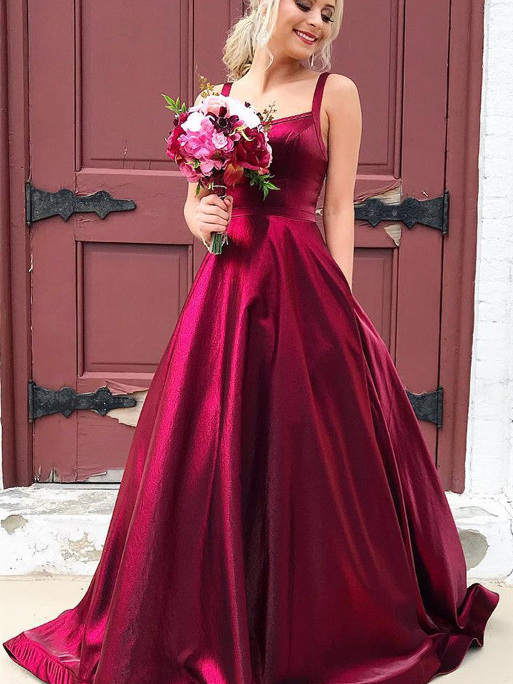 Taffeta Spaghetti Straps A-line Prom Dresses With Pockets