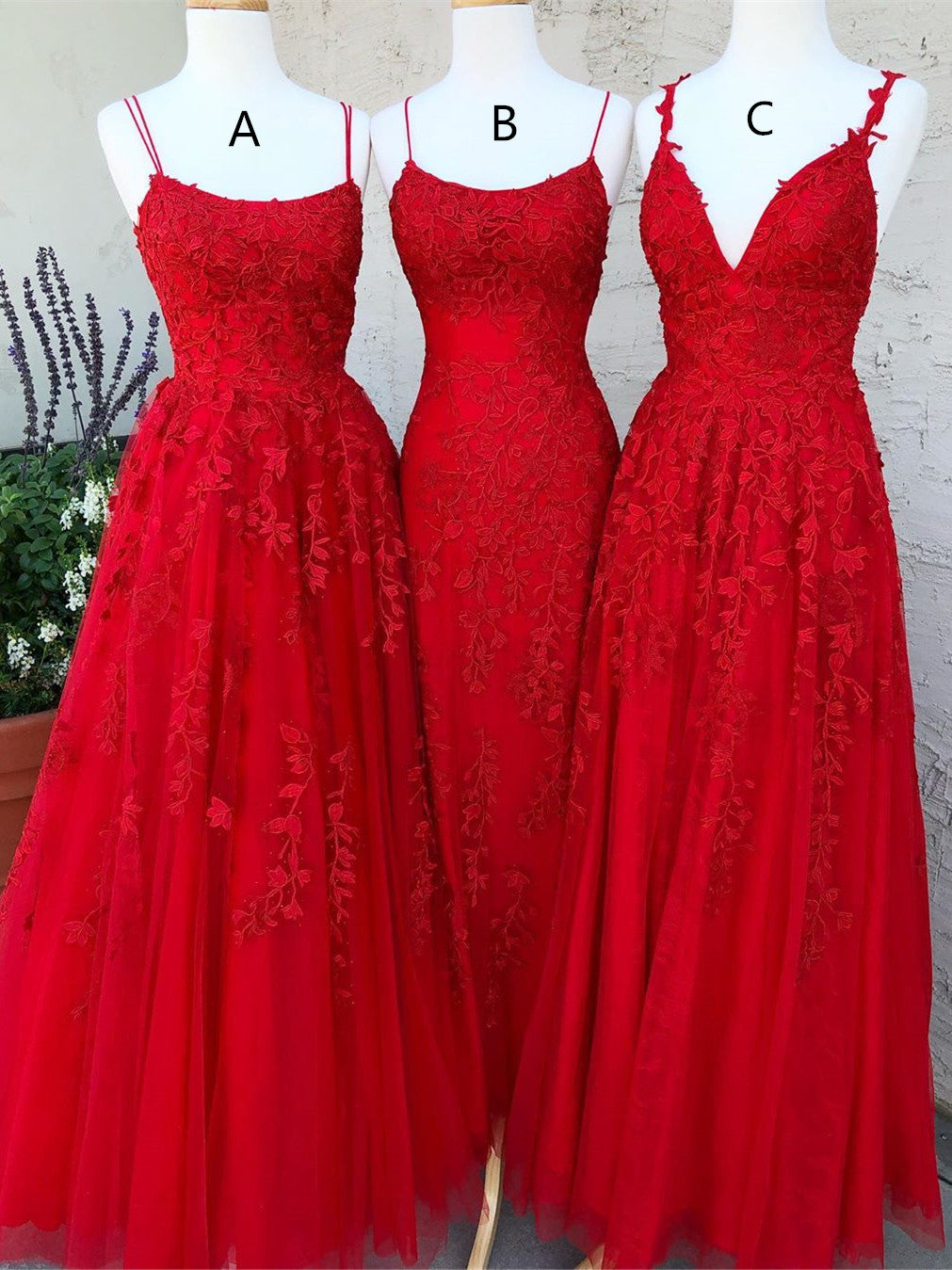 3 Types Tulle Prom Dresses With Appliques Long Evening Gowns