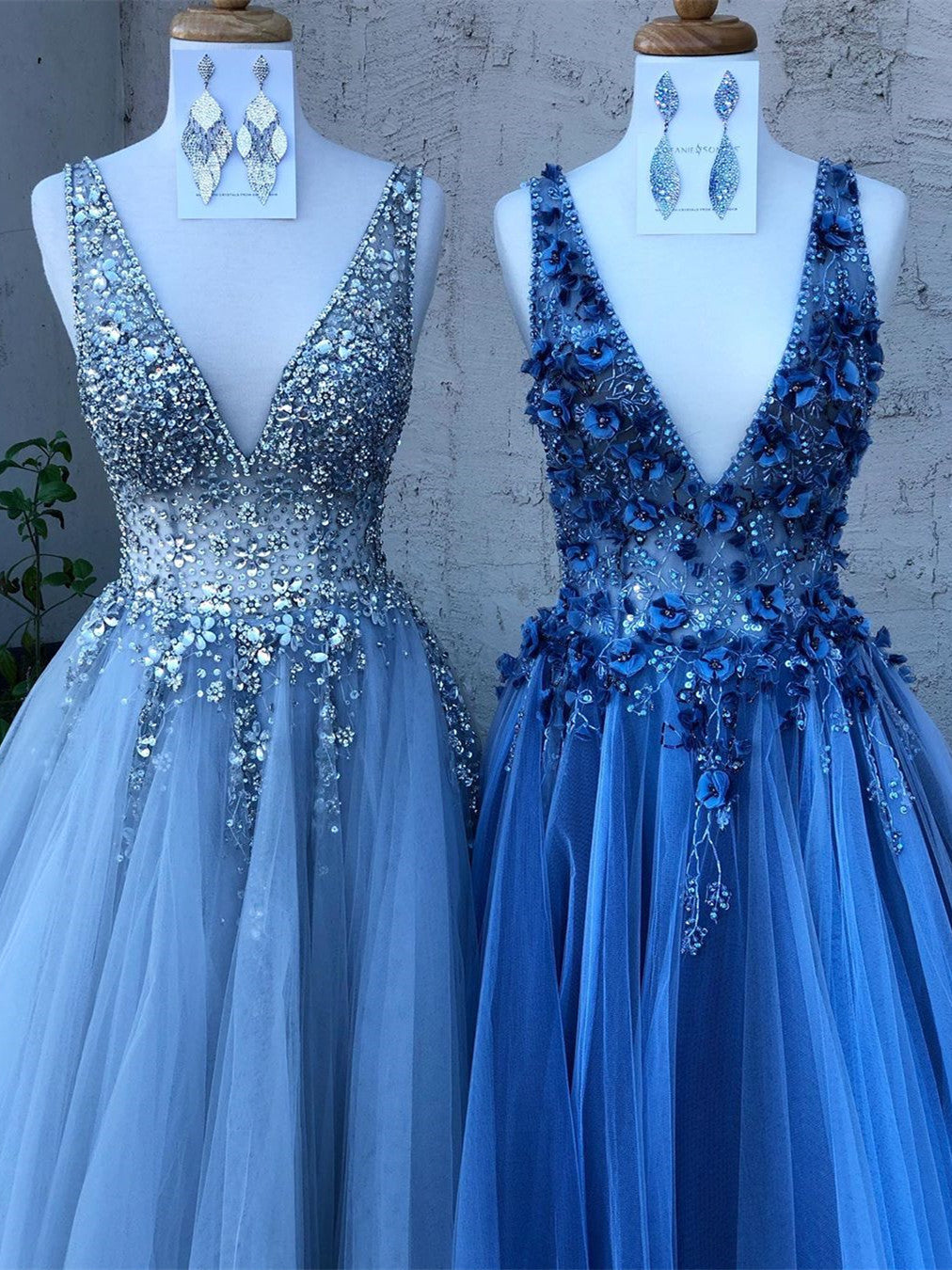 Shining Beaded Tulle Prom Dresses A-line Evening Gowns With Rhinestones