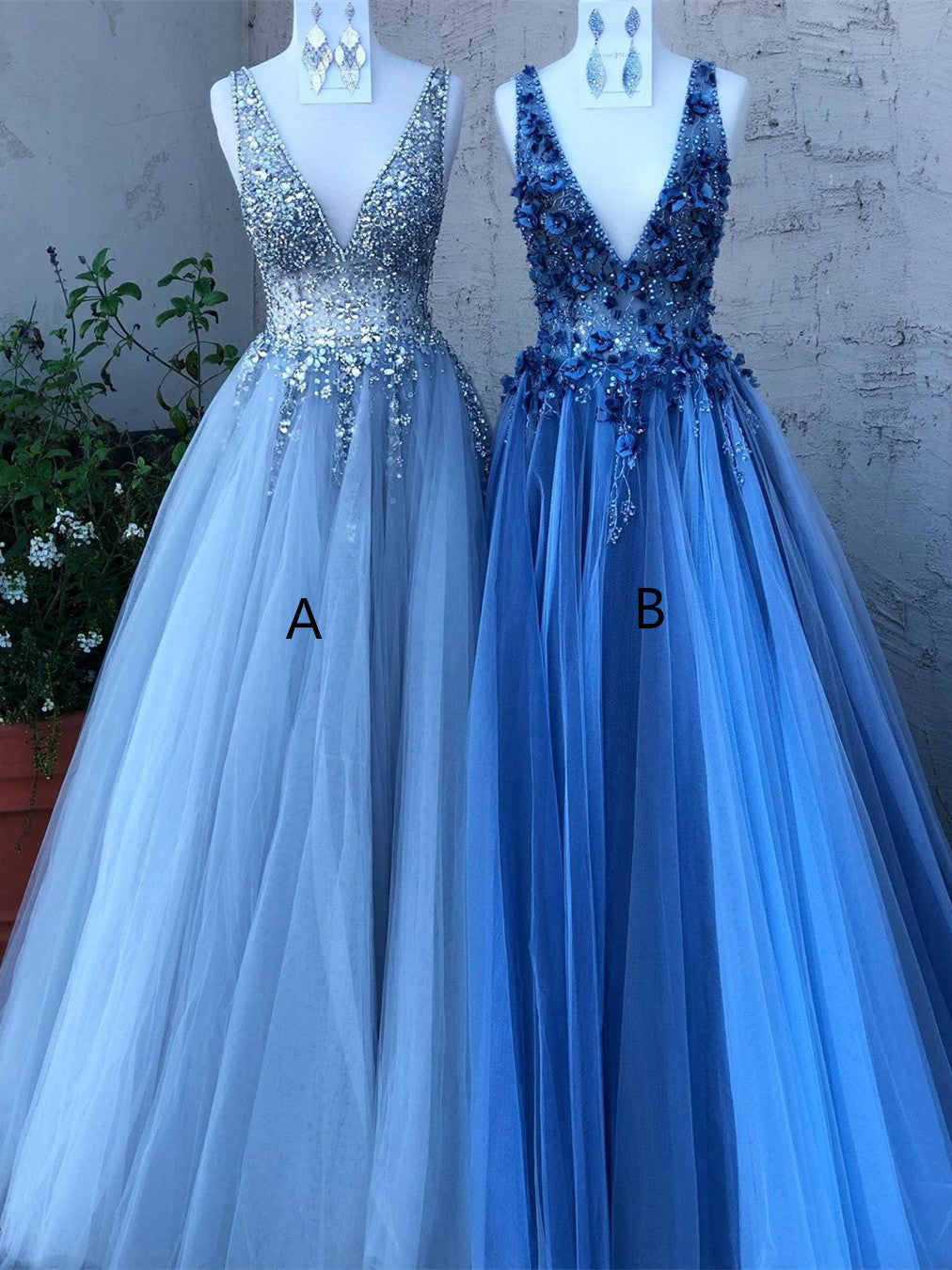 Shining Beaded Tulle Prom Dresses A-line Evening Gowns With Rhinestones