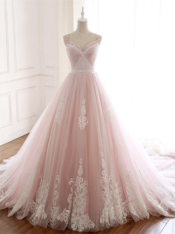 Elegant Tulle A-line Prom Dresses With Beads And Appliques