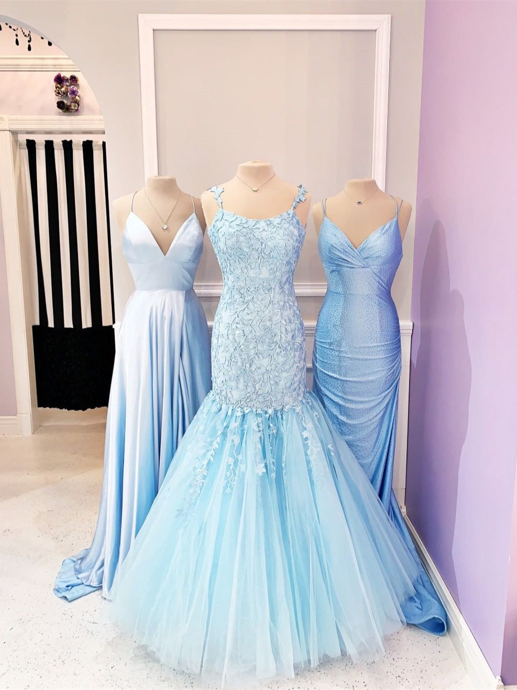 Appliqued Mermaid Prom Dresses Tulle Evening Gowns