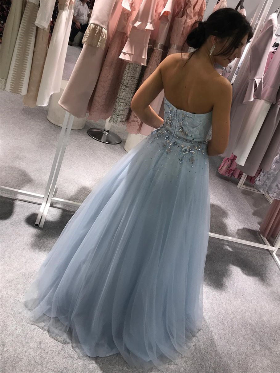 Sweetheart Tulle A-line Prom Dresses With Rhinestones