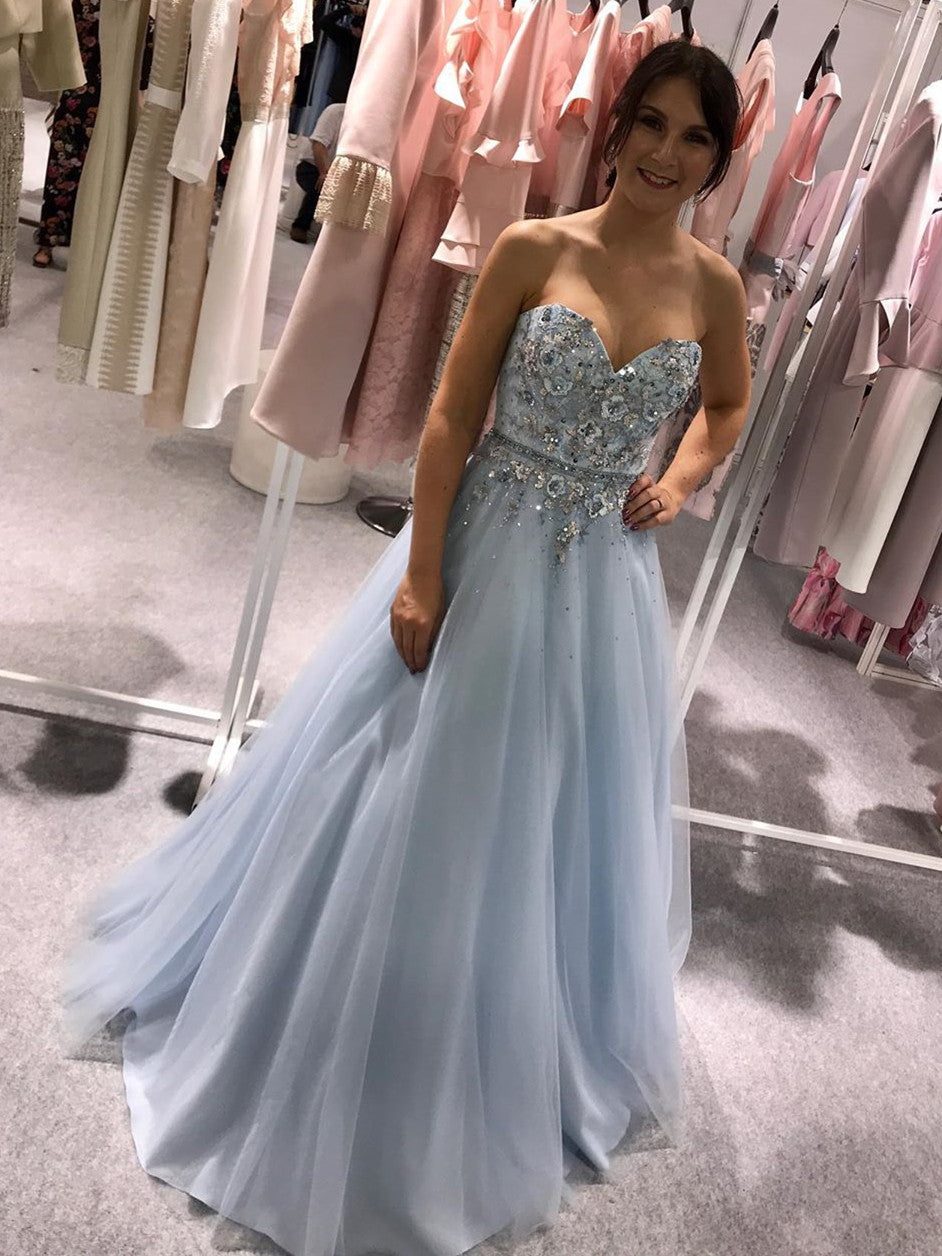 Sweetheart Tulle A-line Prom Dresses With Rhinestones