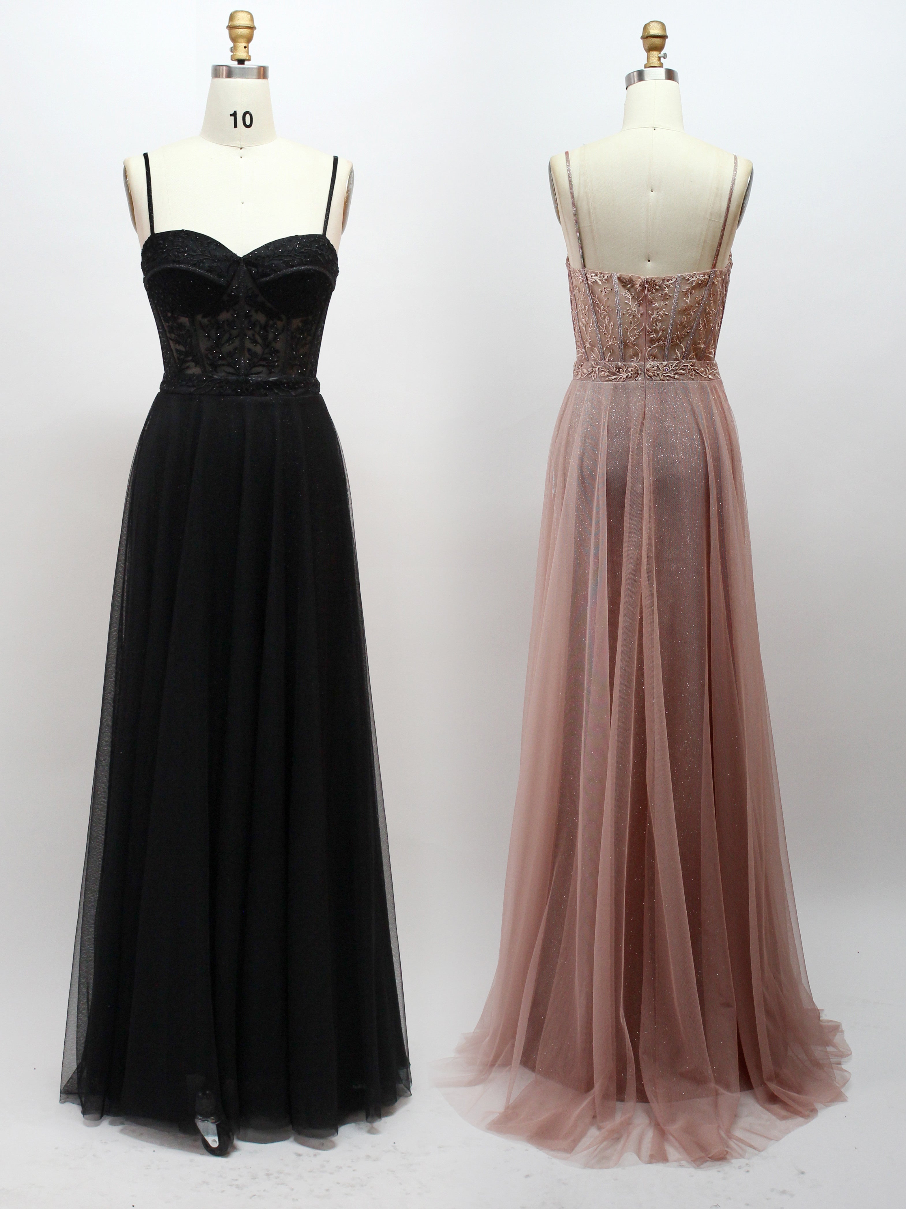 Appliqued Tulle Prom Dresses A-line Long Gowns With Beads